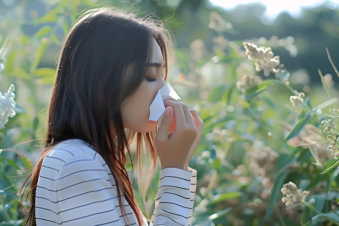 湿纸巾自然写实成年女性花粉过敏擦鼻子清新阳光场景人像照片（商业使用）.jpg